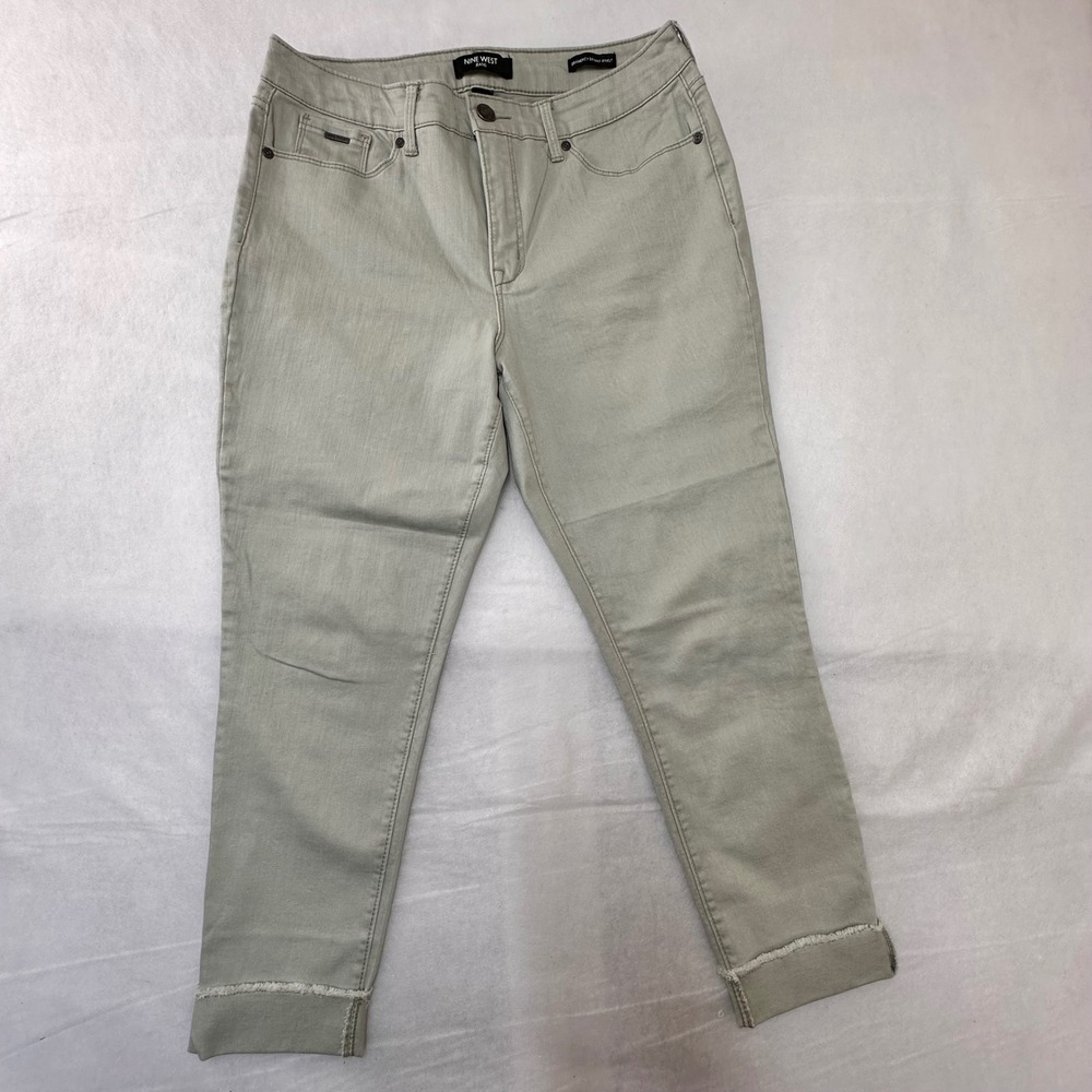 Nine West Gramercy Skinny Ankle Jeans Sage Green Frayed Hem Womens 10 Average